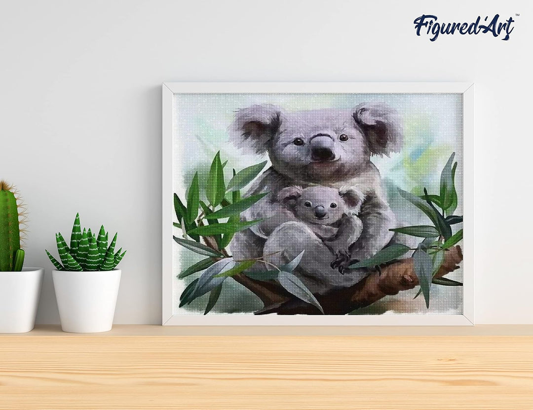 Figured'Art Diamond Painting Erwachsene 40x50cm Ganze Leinwand gerollt Koala und Baby 5D Bilder Ecki