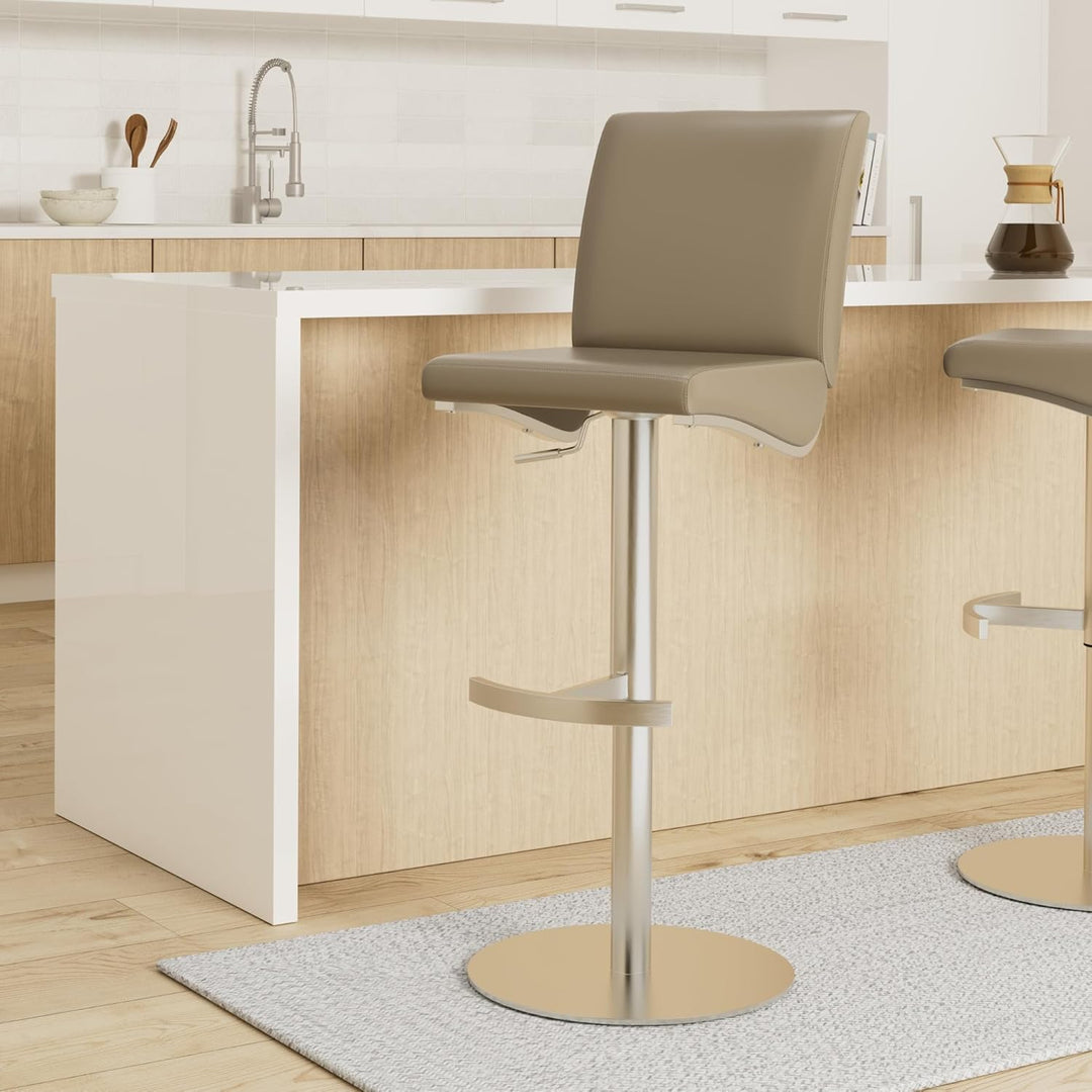 Robas Lund Barhocker Leder Cappuccino mit Lehne Barstuhl drehbar 360 Grad, Hocker höhenverstellbar,