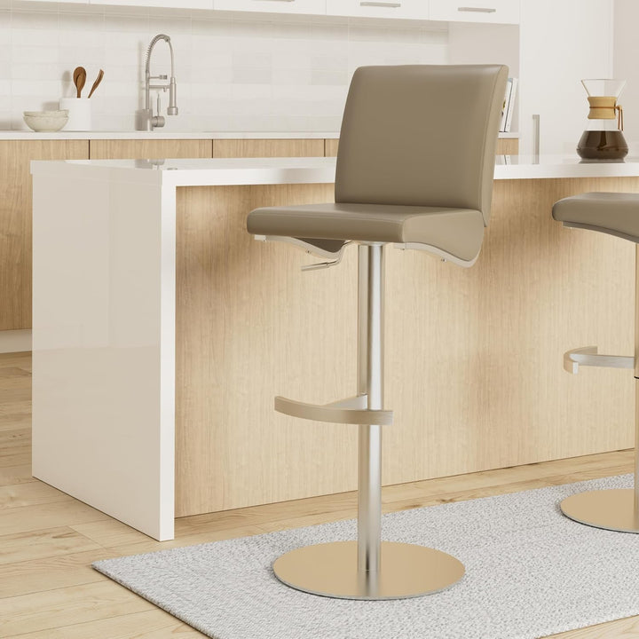 Robas Lund Barhocker Leder Cappuccino mit Lehne Barstuhl drehbar 360 Grad, Hocker höhenverstellbar,
