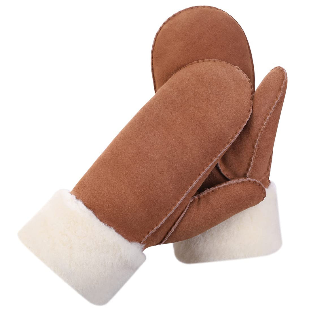 Damen Fäustlinge,Winter Schaffell Lammfell beheizte warme pelzige Stulpenhandschuhe Lederhandschuhe