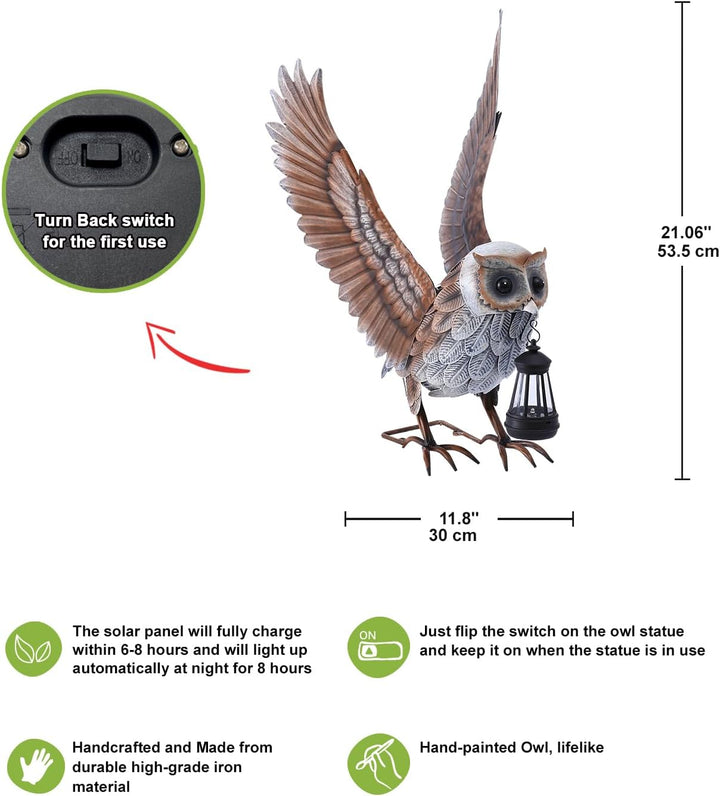 Metall Eule Figuren mit Solarlampen Deko Wohnzimmer und Gartendeko: Eulen Vogel Gartenfiguren für Dr