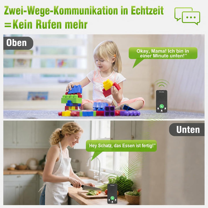 ChunHee Senioren Gegensprechanlage für Zuhause, Kabelloses Intercom 2er Set | Schnelle Hilfe per Tas