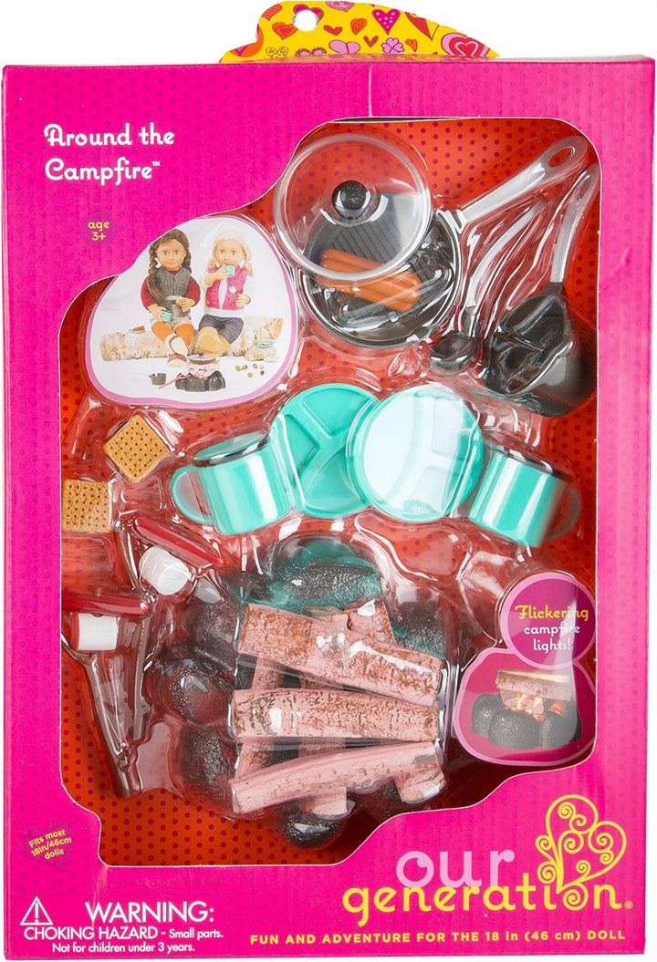 Our Generation - Rund um das Lagerfeuer - Campingset - S'Mores & Lagerfeuer zum Anzünden - 46 cm Pup