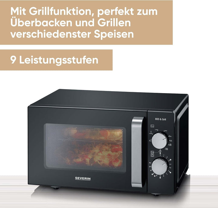 SEVERIN 2-in-1 Mikrowelle mit Keramikboden und Grill, Mikrowellengerät zum Auftauen und Erhitzen, Mi