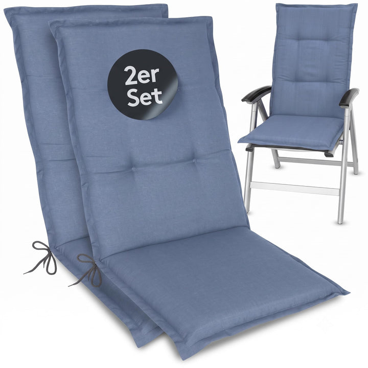 LILENO HOME Gartenstuhl Auflagen als [2er Set - Hochlehner] in Jeans Neu - Bequeme Liegen als Sitzau