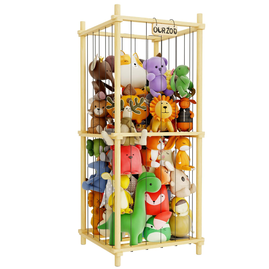 Kuscheltier Aufbewahrung Kinderzimmer, 122*53CM Holz Kinder Spielzeug Regal für Kuscheltiere, Stofft