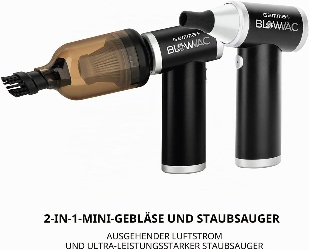 Gamma+ Blowvac Tragbarer kabelloser Staubsauger und Lüfter, wiederaufladbar über USB-C, 2 Stunden La