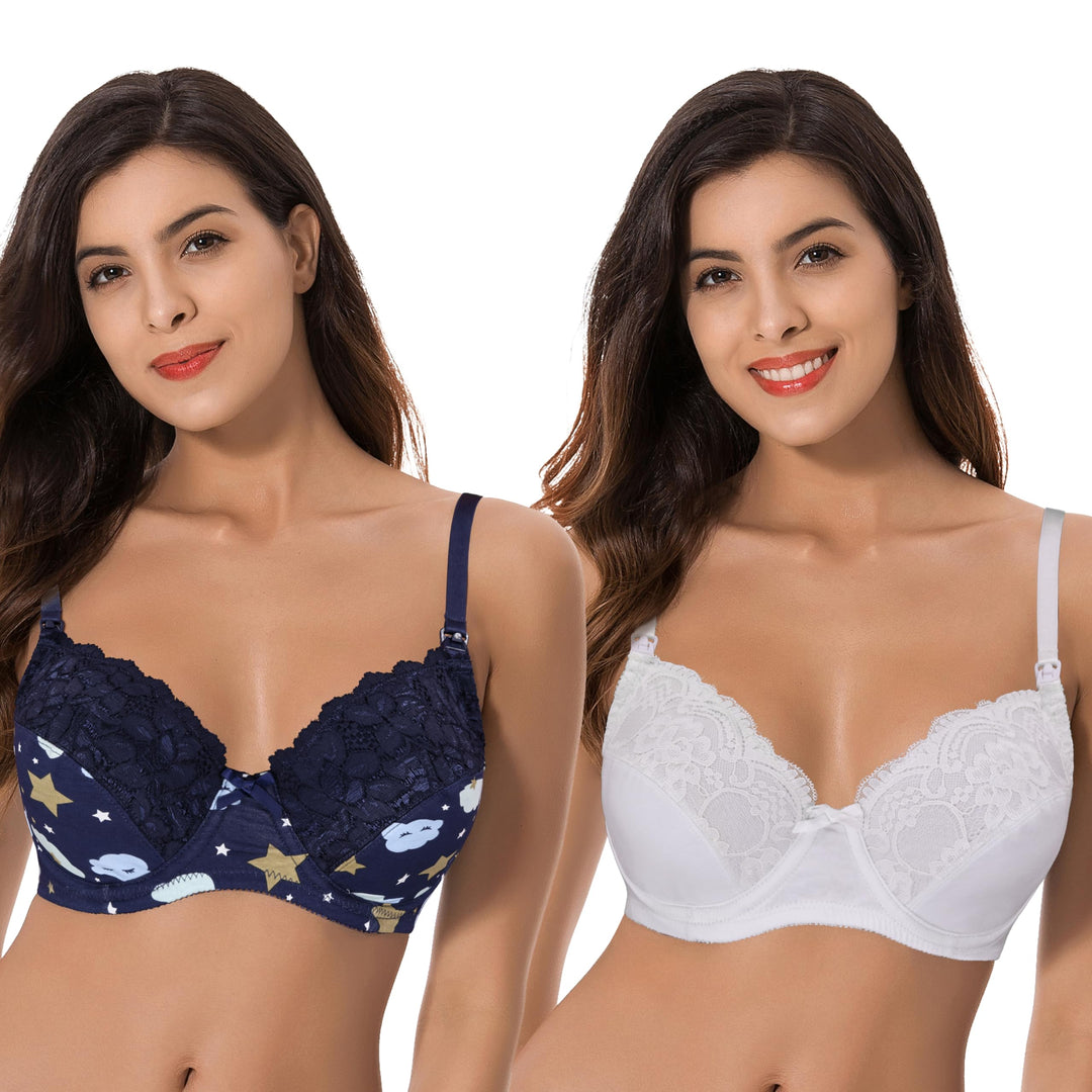 Curve Muse Übergrösse Still Baumwolle Ungefüttert Drahtloser BH Mit Spitzenbesatz 95C Marineblau Bed