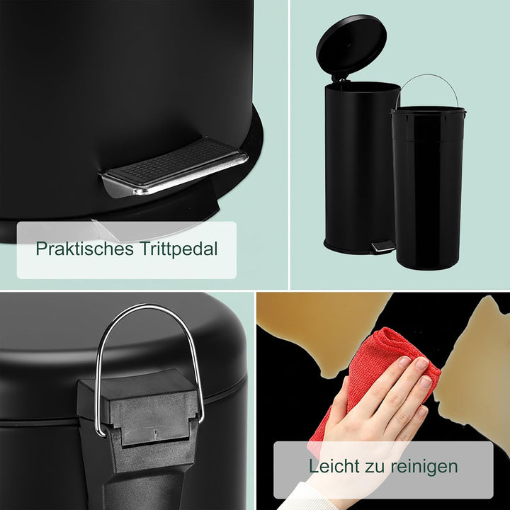 Relaxdays Mülleimer 30 Liter, Küchenabfalleimer mit Absenkautomatik, Henkel & Trittpedal, runder Pap
