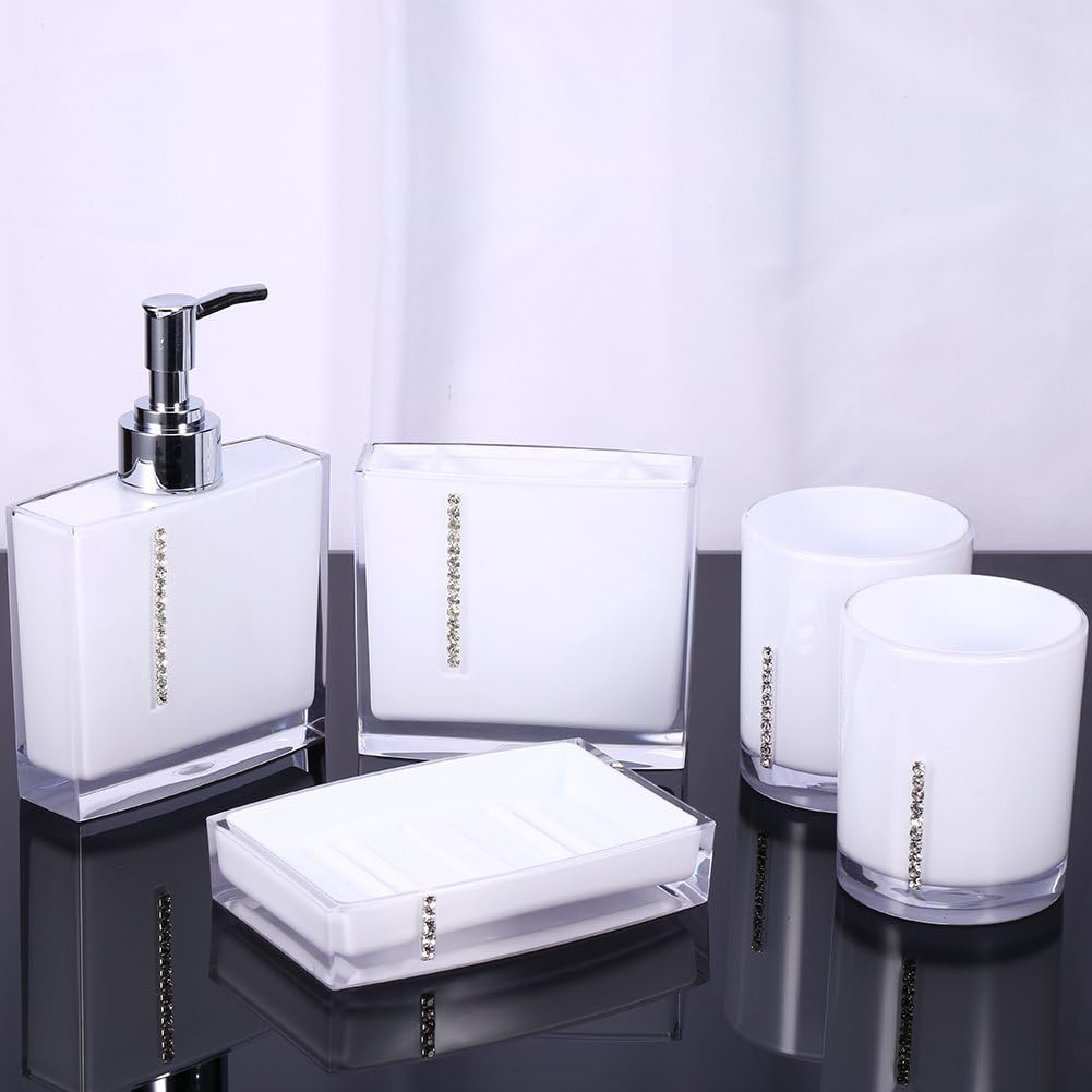 5-Stück Erstklassig Badezimmer Set (aus Hochwertige Acryl mit Diamanten) Bad Accessoire Set Lotion-F