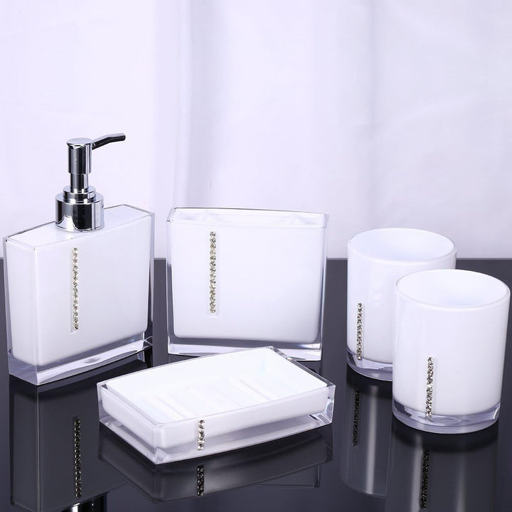5-Stück Erstklassig Badezimmer Set (aus Hochwertige Acryl mit Diamanten) Bad Accessoire Set Lotion-F