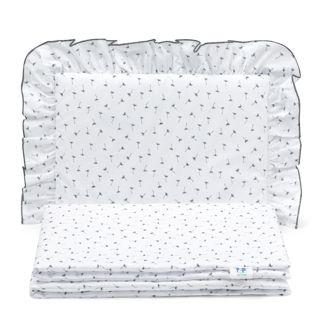 Pepi - Bettwäsche Weiss Rüschen - Kissen 30×40 und Bettdecke mit Füllung 75×100 - Musselin Bettwäsch