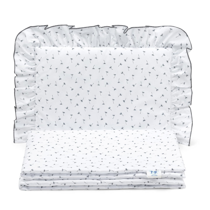 Pepi - Bettwäsche Weiss Rüschen - Kissen 30×40 und Bettdecke mit Füllung 75×100 - Musselin Bettwäsch