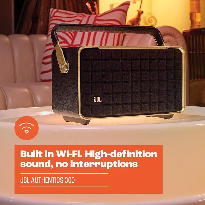JBL Authentics 300 Tragbarer Smart Home Lautsprecher – 70er Jahre Retro-Design Bluetooth Box – Mit G