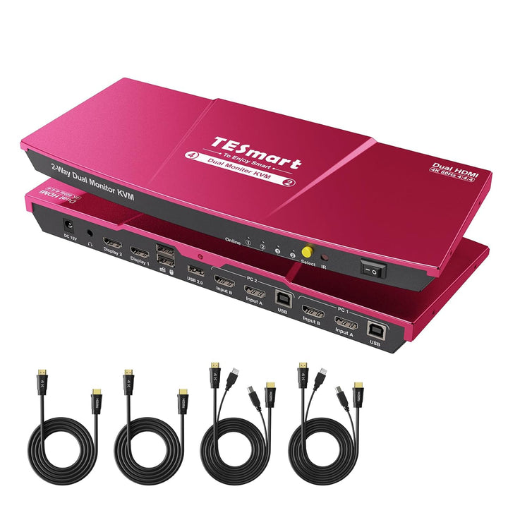 TESmart KVM Switch 2 Monitore, 4K60Hz Extended Display HDMI KVM Switch Dual Monitor mit Fernbedienun