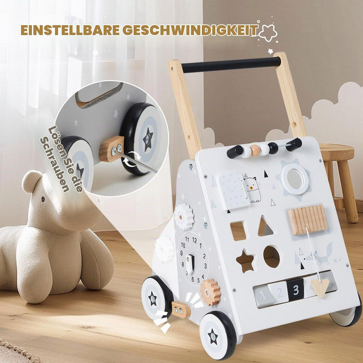 Labebe Lauflernwagen Holz, 8-in-1 Verwendung als Laufwagen, Baby Lauflernhilfe Holz mit gummierten H
