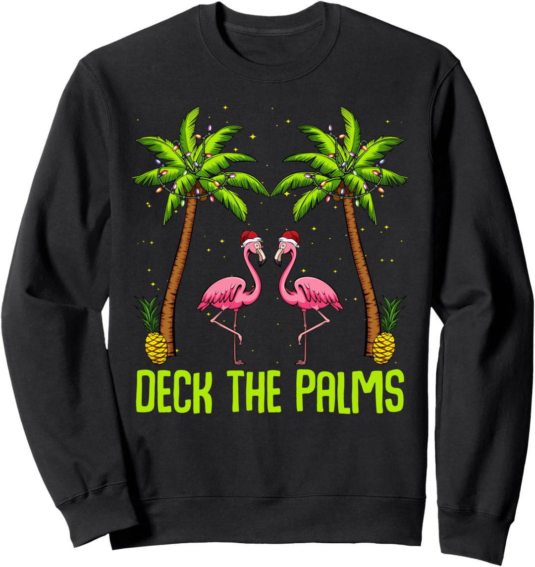 Deck The Palms Flamingo Weihnachten Pink Rosa Vogel Natur Sweatshirt