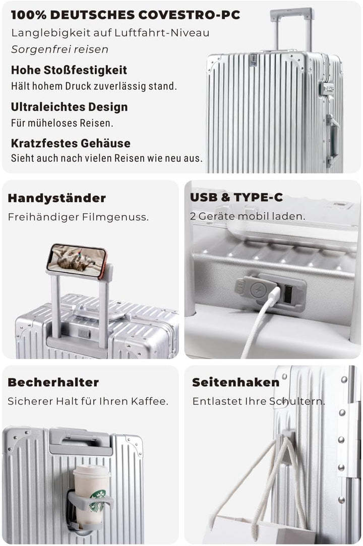 Blex Reisekoffer XXL Riesig Alurahmen PC Hartschale 105L Silber Silber XXL, Silber XXL