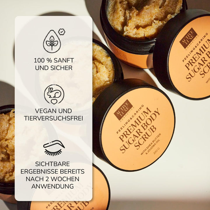 Active Luxe Premium Sugar Scrub – Zuckerpeeling Körper mit Schokolade & Orange Duft für weiche Haut