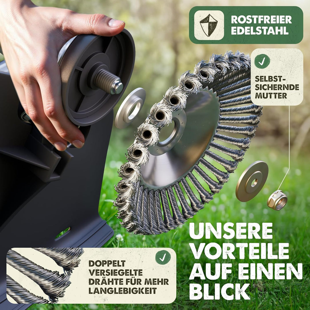 LAINFELD Unkrautbürste für Freischneider & Motorsense | Universelle Passform inkl. Adapter | Unkraut
