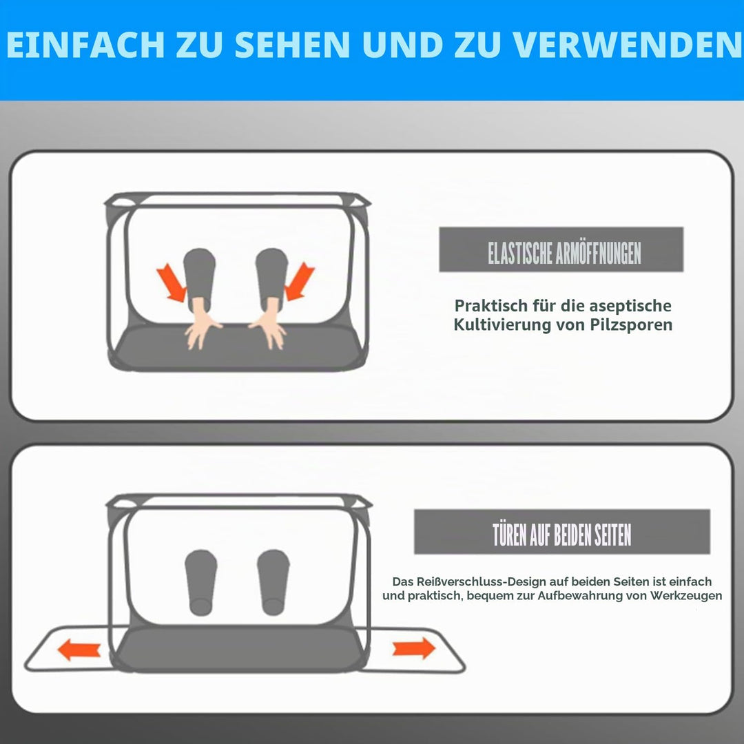 Pilzzucht Zelt, Tragbarer und Klappbarer Mushroom Grow Kit, Still Air Box mit Rutschfesten Handschuh