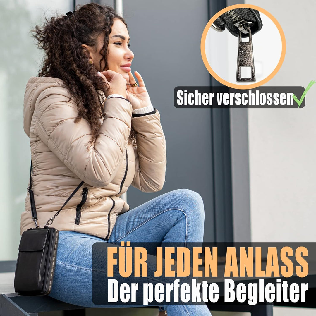 FLEXIBILITE® Handytasche zum Umhängen aus echtem Leder I EXTRA leicht 220 g mit RFID I Handy Portemo