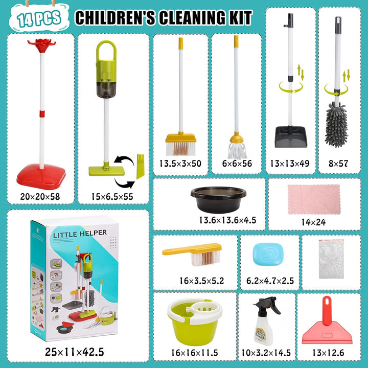14 PCS Putzset für Kinder, Kinderstaubsauger, Kinderbesen Set Ab 2 Jahre, Putzset für Kinder Mit Sau