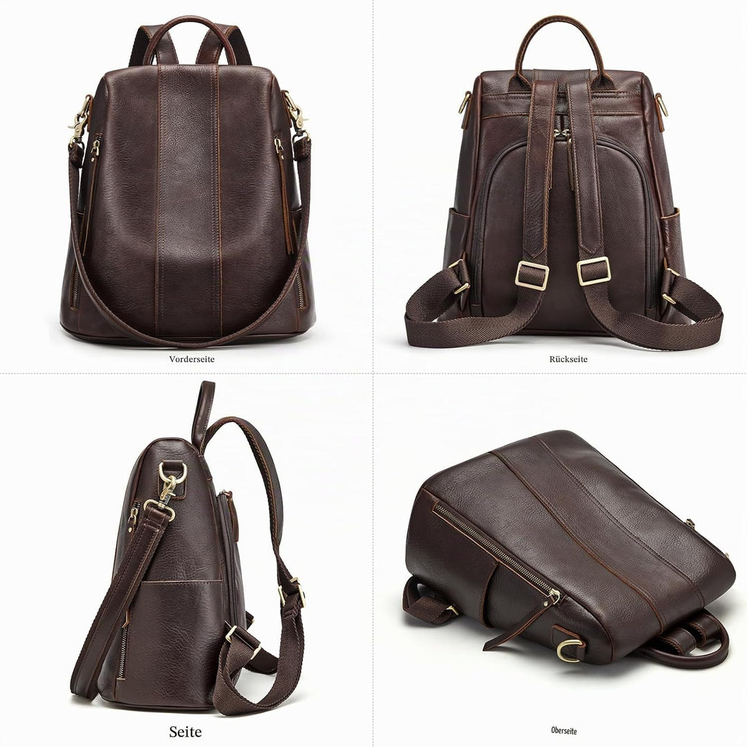 S-ZONE Damen Rucksack Wasserdicht Weiches Echtleder Anti Diebstahl Mode Schultasche Handtasche Casua