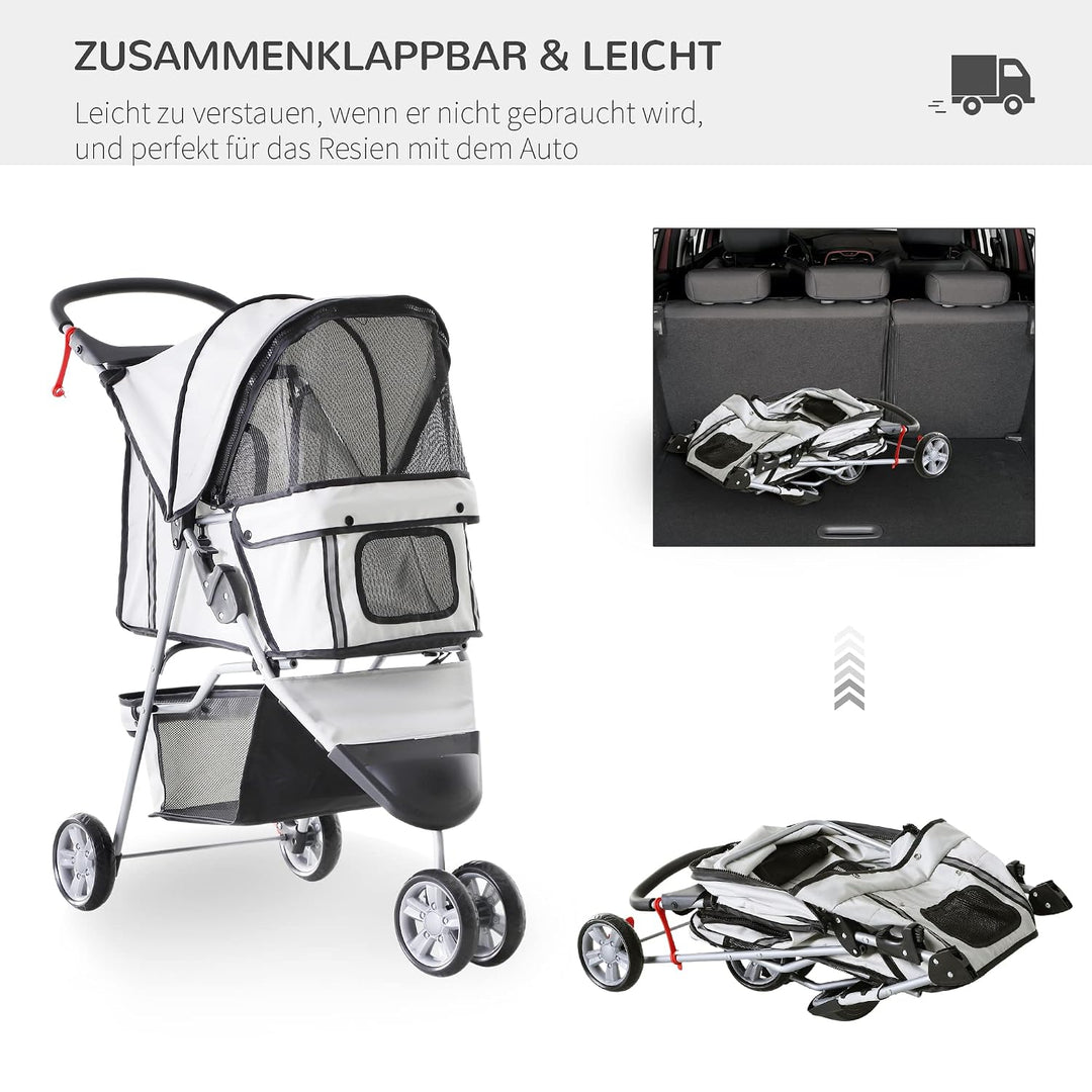 PawHut Hundewagen Hundebuggy Buggy Hunde Katzen Pet Stroller Hunde Buggy Grau grau 75L x 45B x 97H c