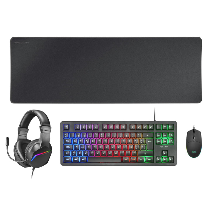 MARSGAMING MCP-RGB3, Pack Gaming-Tastatur Fixed RGB + Gaming-Maus RGB Flow 3200 DPI + Headset Over-E