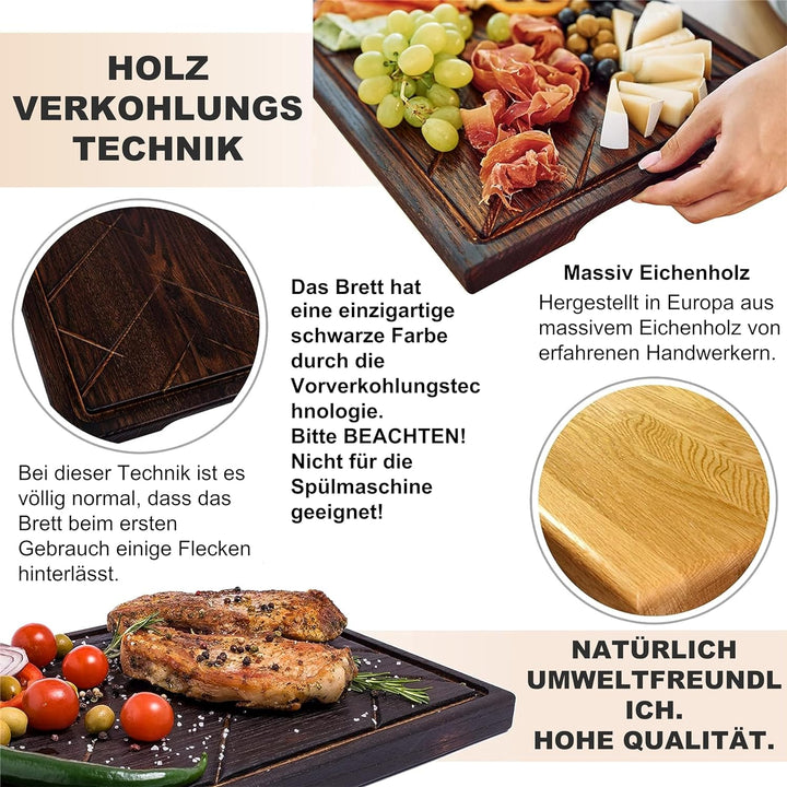TESLYAR Steak Brett Servierbrett Holz XXL Eichenholz 40x30cm Extragross - Steak Servierplatte/Steakb