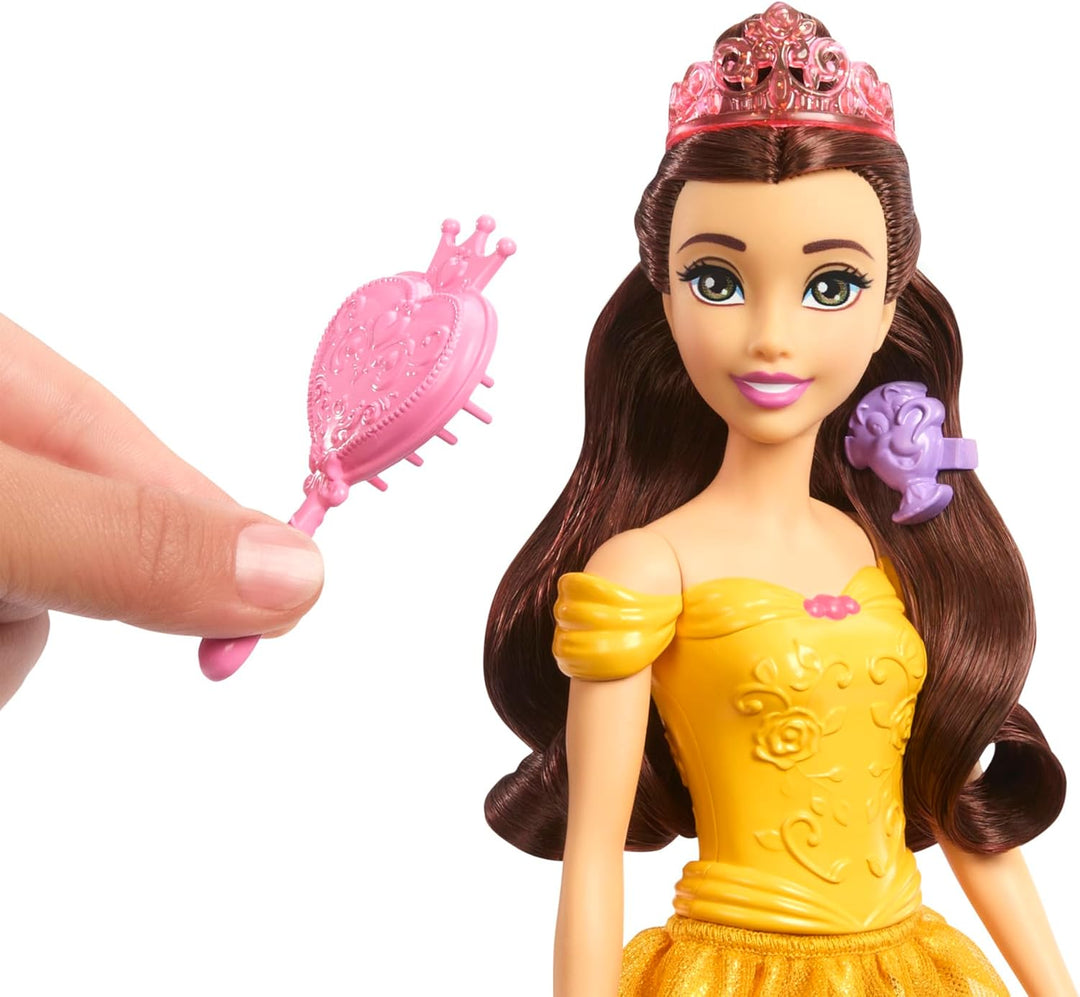 Mattel Disney Princess Toys, Belle Fashion Doll & Philippe Horse mit Sattel, bürstbare Mähne & Schwa