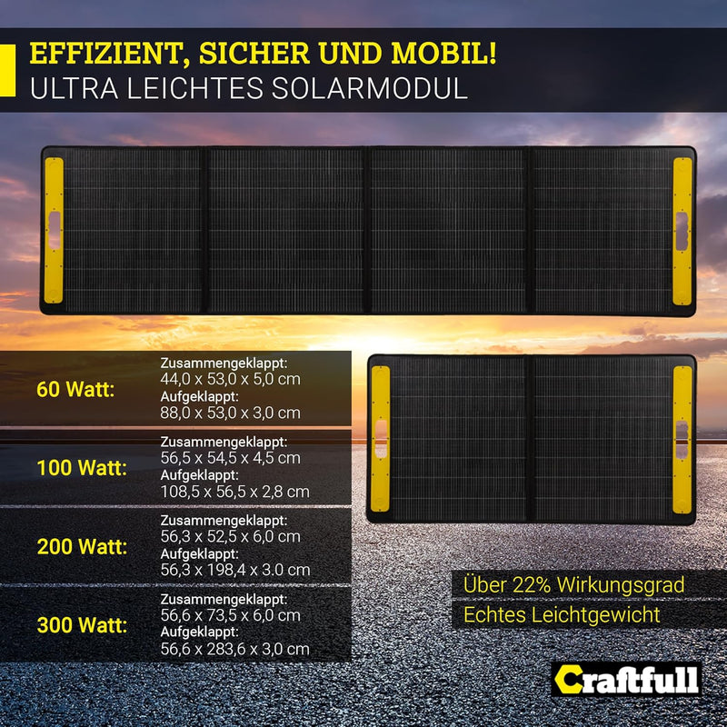 Craftfull Solarpanel faltbar 60w 100w 200w 300w - Solartasche Outdoor - Solarmodul für tragbare Powe