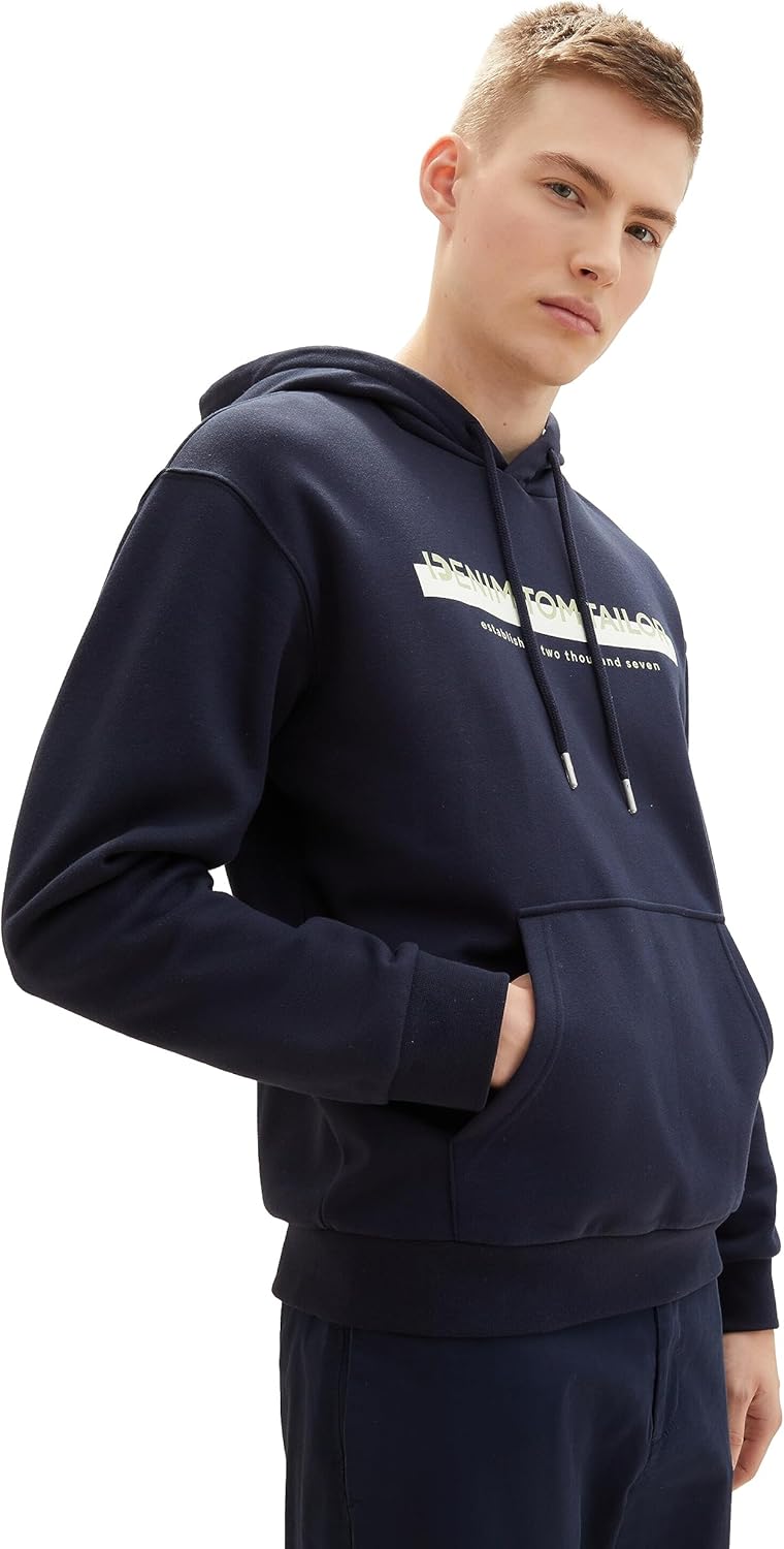 TOM TAILOR Denim Herren Denim Hoodie Sweatshirt mit Logo-Print M 10668-sky Captain Blue, M 10668-sky