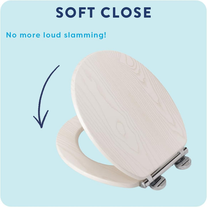 Croydex Always Fits Toilettensitz, einfach anzubringen, Weisses Eichenholz-Effekt., Einheitsgrösse,