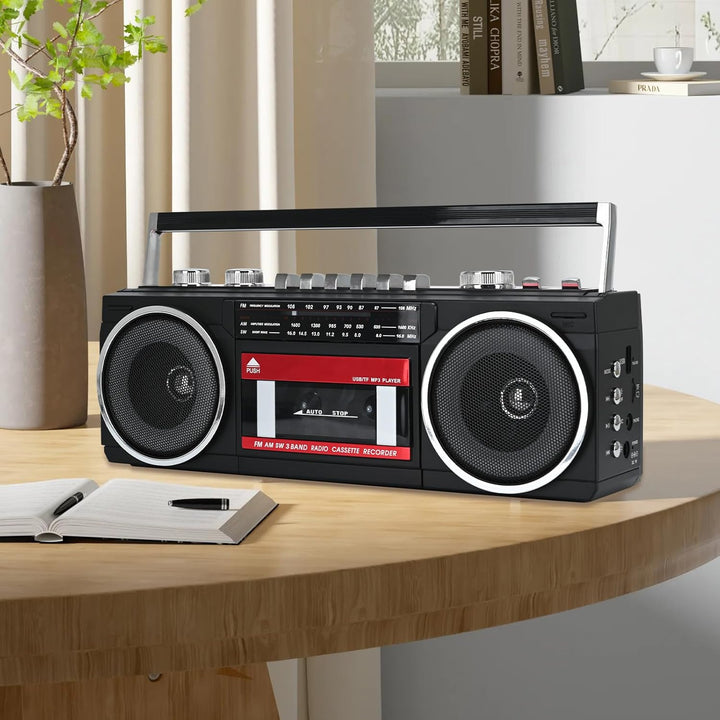 Tragbare Kassettenspieler Boombox AM/FM/SW Radio Stereo, CasetteTape Player Recorder, MP3 Bluetooth