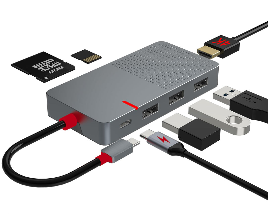 USB C Hub, 7 in 1 Laptop Docking Station，USB Verteiler with 4K HDMI, 3 Ports USB 3.0, TF/SD Kartenle