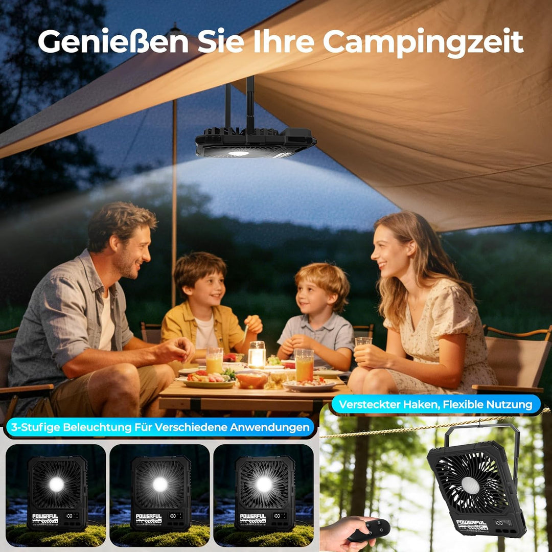 FORMIZON Camping Ventilator mit Licht, 20000mAh USB Ventilator Leise 17-85 Std 5 Geschwindigkeiten A