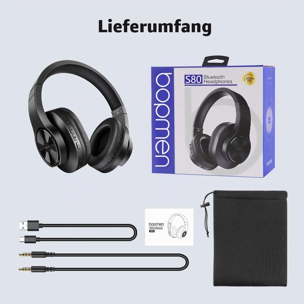 Bopmen Bluetooth-Over-Ear-Kopfhörer – Kabelgebundene Kopfhörer mit tiefen Bässen, bequemen Hörmusche