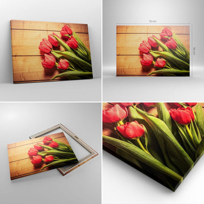 Bilder auf Leinwand Tulpen Blumenstrauss Sommer Garten Leinwandbild 70x50cm Wandbilder Dekoration Wo