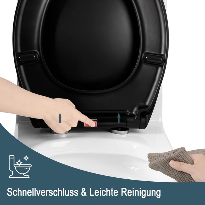 WOLTU Premium Toilettendeckel Matt-schwarz,WC Sitz mit Absenkautomatik Oval,Klodeckel Softclose,Quic