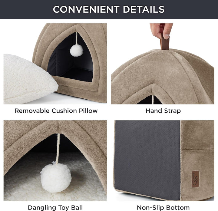 Bedsure Katzenhöhle grosse Katzen Kamel - Faltbare Katzenbett mit waschbaren Kissen, Katzenzelt für