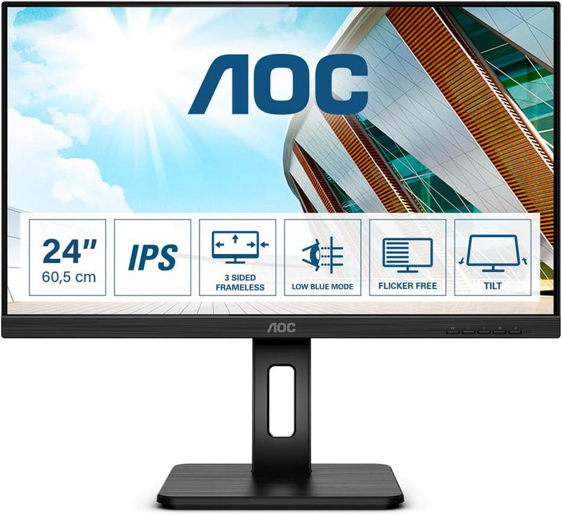 AOC Q24P2Q - 24 Zoll QHD Monitor, höhenverstellbar (2560x1440, 75 Hz, VGA, HDMI, DisplayPort, USB Hu