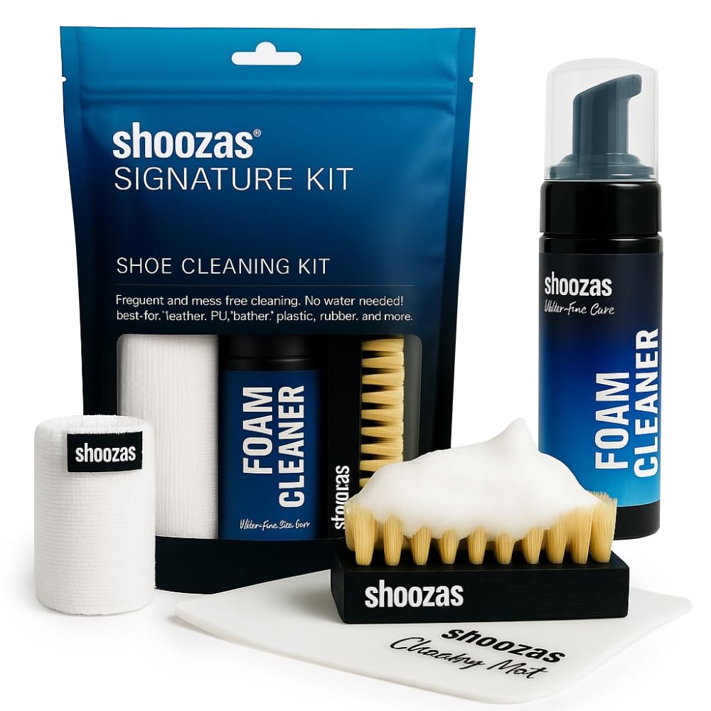 SHOOZAS - Kit zur Schuhreinigung - Schaumreiniger, Wasserdichte Matte, Bürste und Mikrofasertuch - I