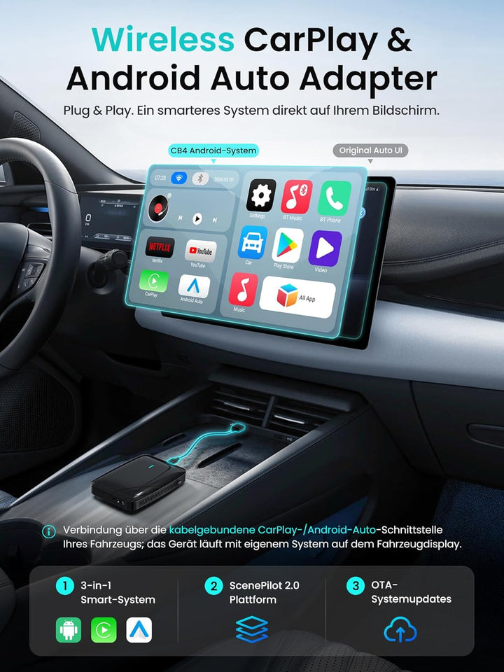 CarPlay AI Box, Wireless CarPlay Adapter Netflix/YouTube/TF-Karte 4GB+32GB - AI Box Android Auto Vid