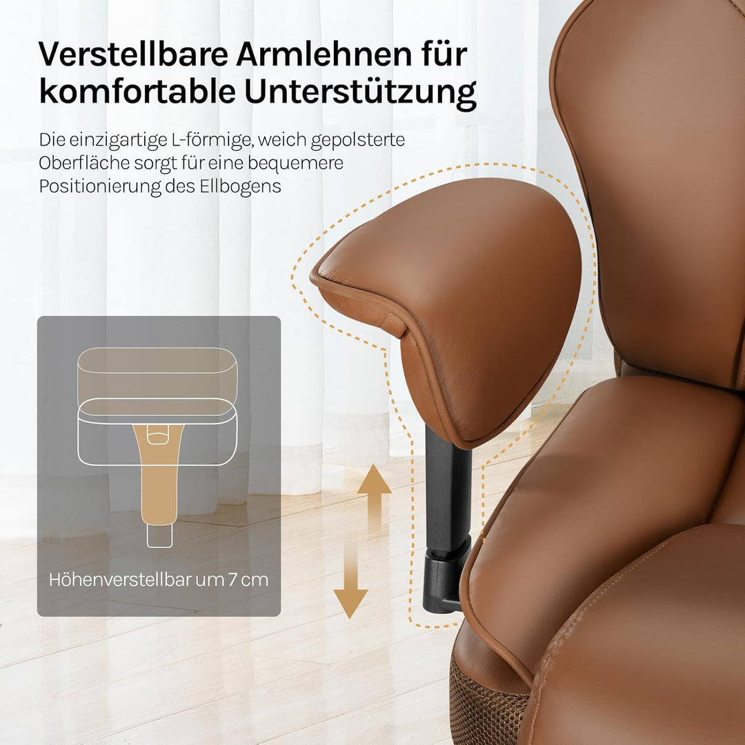 WOLTU Bürostuhl ergonomisch, Chefsessel Doppellagige weiche Rückenlehne, 3-stufige Rückenlehnenverst