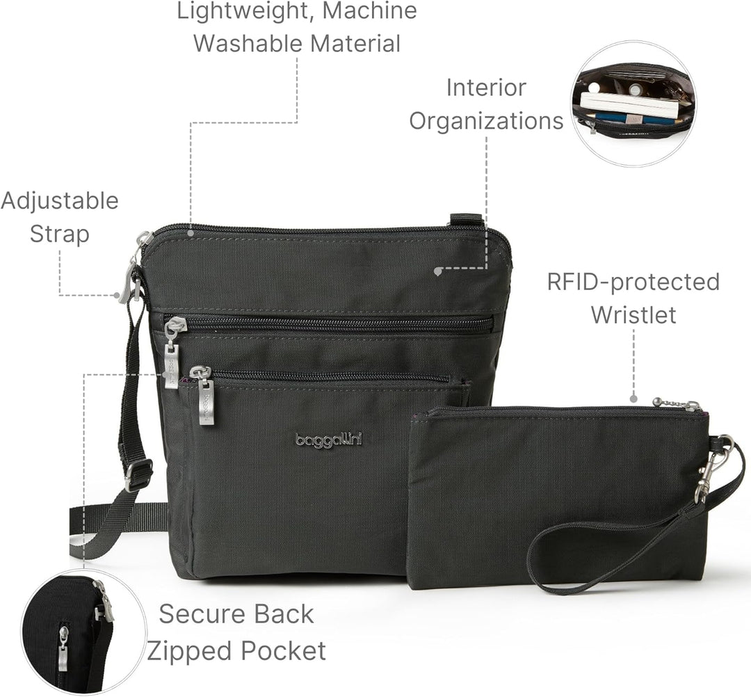 Baggallini Damen Pocket Crossbody Umhängetaschen Dunkelgrau, Dunkelgrau