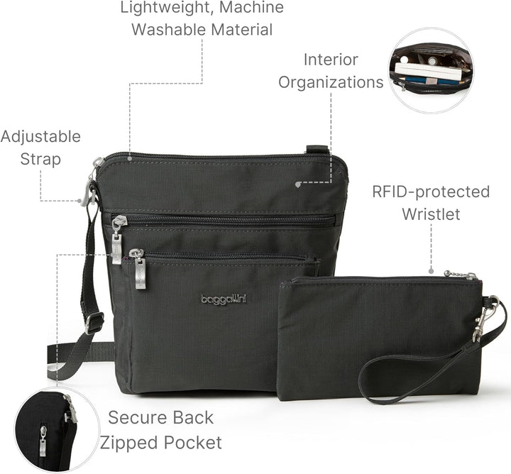 Baggallini Damen Pocket Crossbody Umhängetaschen Dunkelgrau, Dunkelgrau