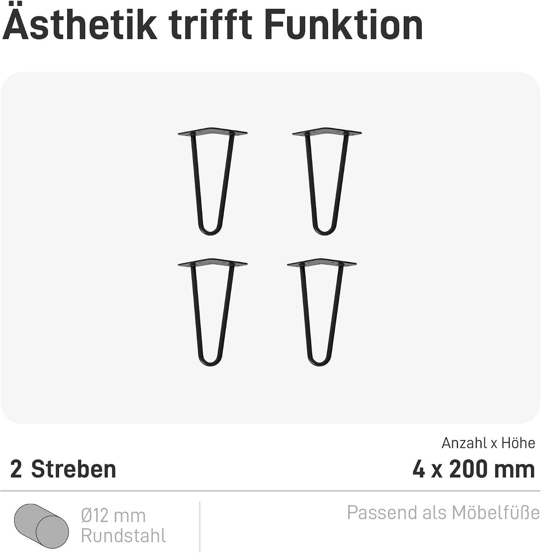 Natural Goods Berlin 4X Hairpin Leg Möbel-Beine | Möbel-Füsse aus Metall | Hairpin Legs für DIY-Proj