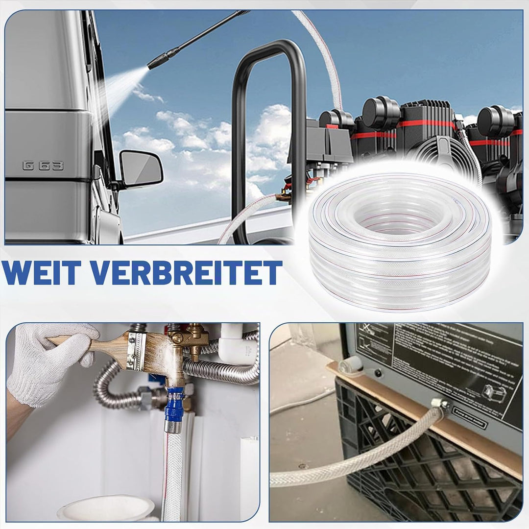 PVC Schlauch 25 x 32 mm – Klarer Geflochtener Saug- Und Druckschlauch Inkl. 2 Schlauchschellen, Flex